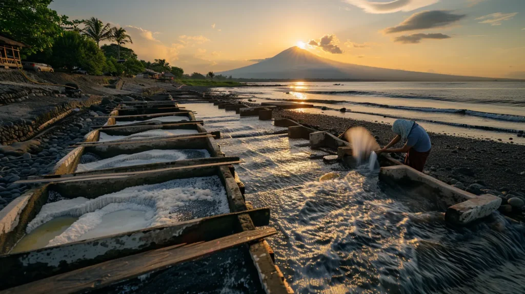 Amed Bali traditional sea salt farm evaporation