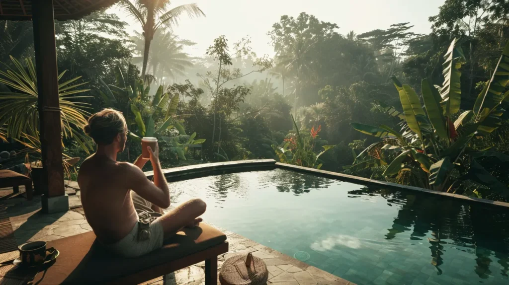 first time Bali relaxed villa pool morning