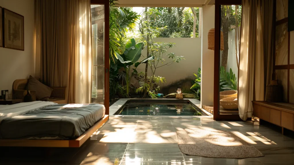 yoga retreat accommodation Bali private villa garden